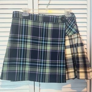 Urban Outfitters Navy Blue & Yellow Plaid Pleated Skirt